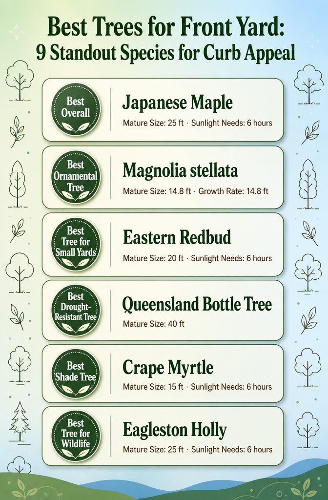Best Trees for Front Yard: 9 Standout Species for Curb Appeal 4 Comparison infographic of nine tree species for front yards