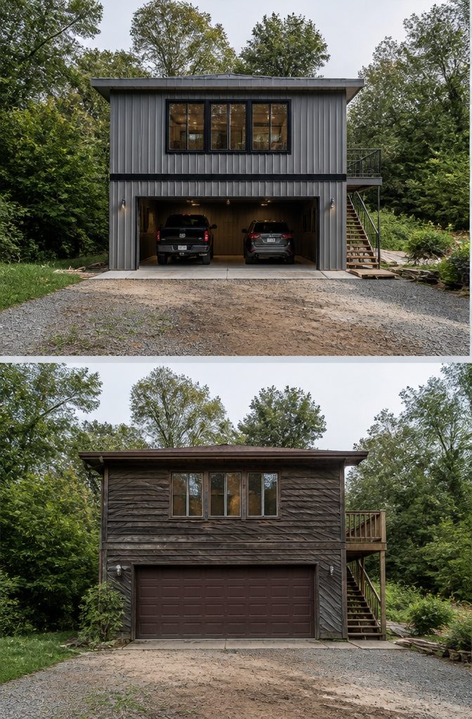 Garage with Living Space Above: Apartments, ADUs, Carriages & Conversions 2 A modular garage with an upper living area under construction.
