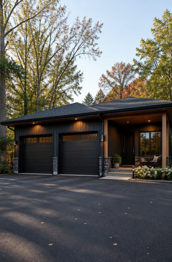 Garage with Living Space Above: Apartments, ADUs, Carriages & Conversions 4 A single-level garage with an attached living area on one side.