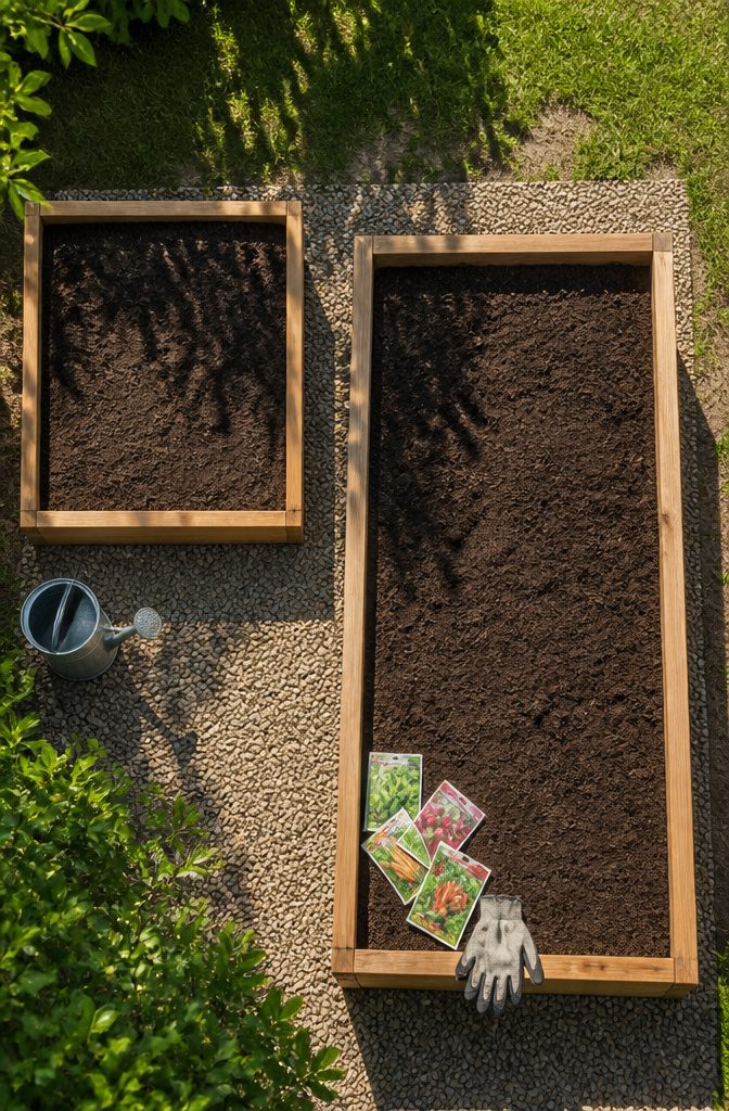 A small raised garden bed ready for planting.