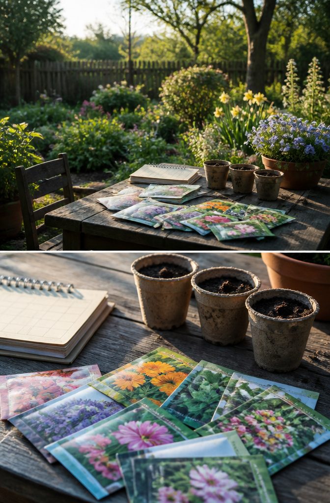 An outdoor garden scene indicating spring planting.