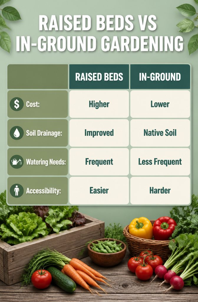 Comparison of raised beds and in-ground gardening.