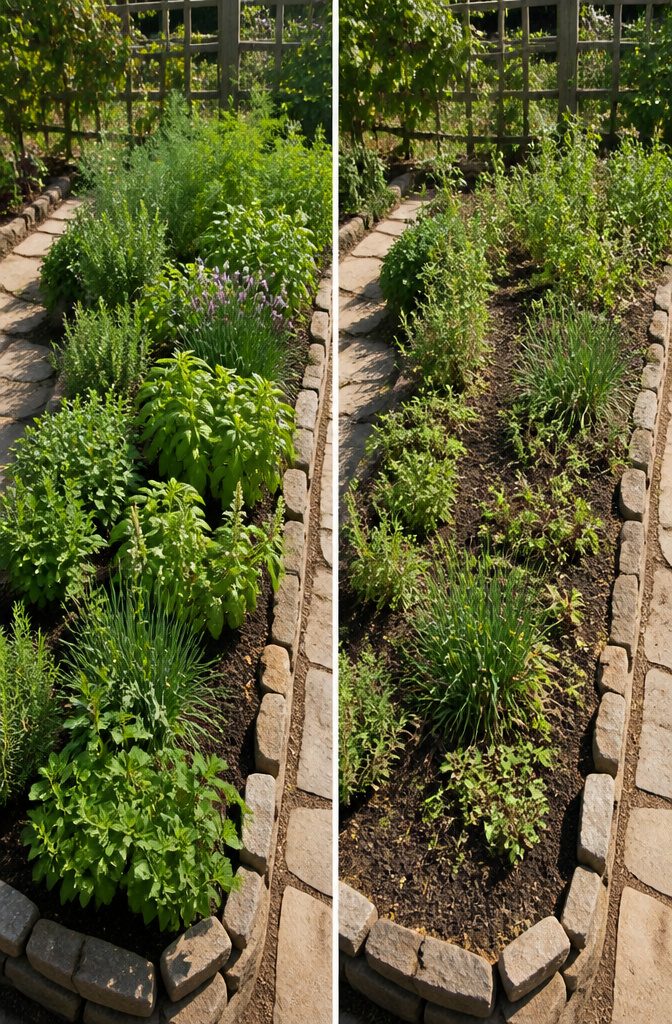 Herb Companion Planting Guide: Which Herbs Grow Well Together 14 A mix of annual and perennial herbs in a garden bed.