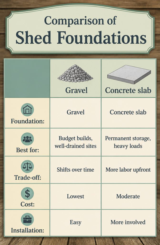 Chart comparing different types of shed foundations.