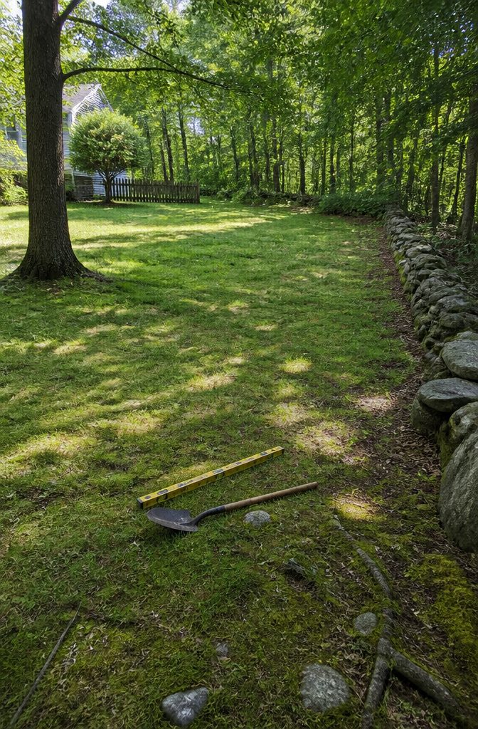 A level area of ground prepared for building a shed.